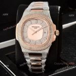 Luxury Replica Patek Philippe Watches Nautilus Full Diamond Automatic Watches Rose Gold Case